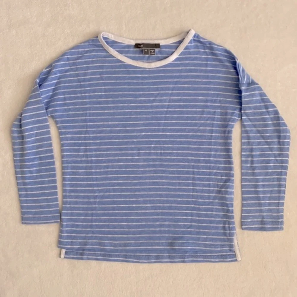 Vince | Linen Striped Long Sleeve Boxy Fit Shirt VNBXG0367 Blue/White (4) - Picture 15 of 15